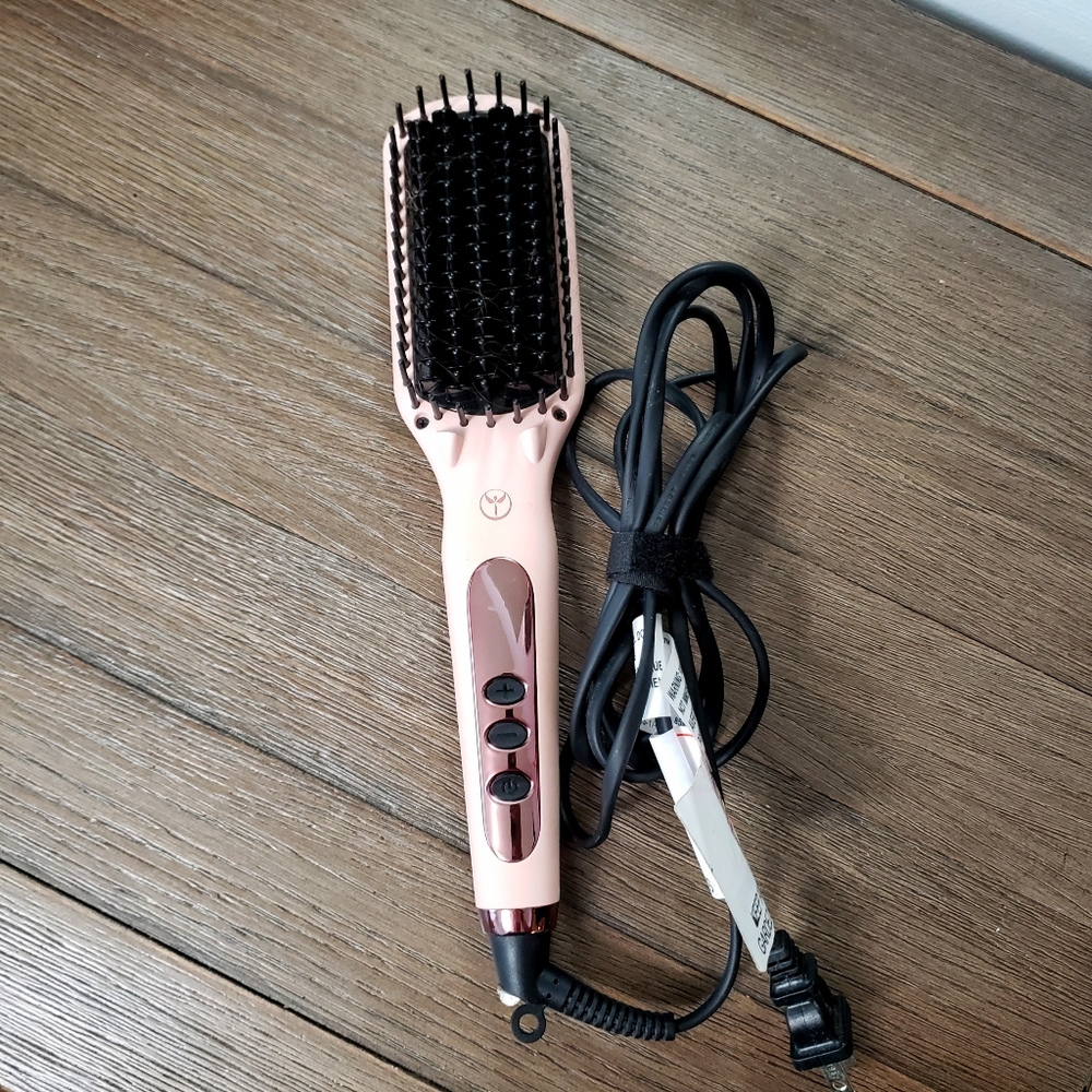 L'ange Le Vite pink hair straightening ceramic brush adjustable temp ion
